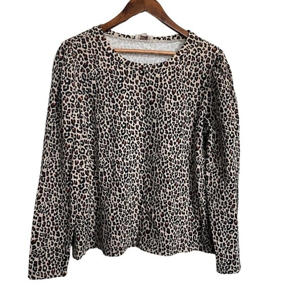 LOFT Womens Black Brown Puff Shoulder Leopard Print Lightweight Sweater Large - Picture 1 of 5